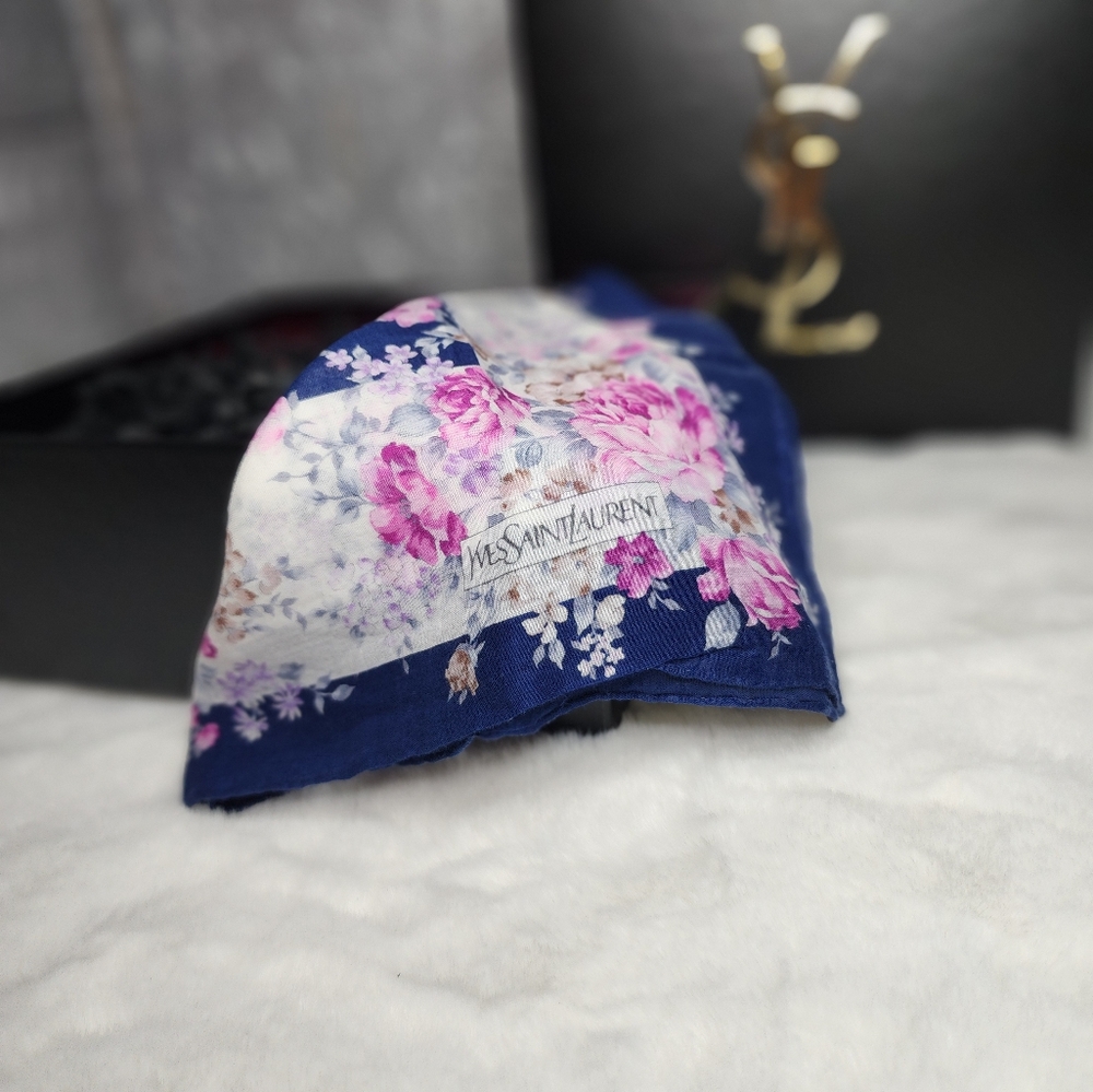 Yves Saint Laurent Floral Scarf - Blue and Pink